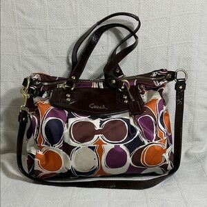 COACH F20033 “Ashley” Nylon & Patent Leather Shoulder Bag With Crossbody Strap